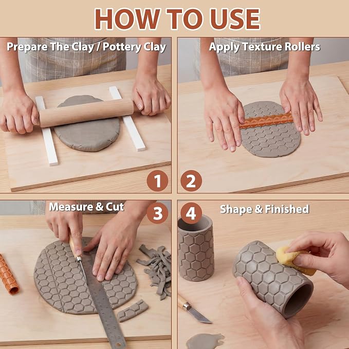 20 Pcs Clay Texture Rollers Set, 3D-Printed Clay Pottery Tools