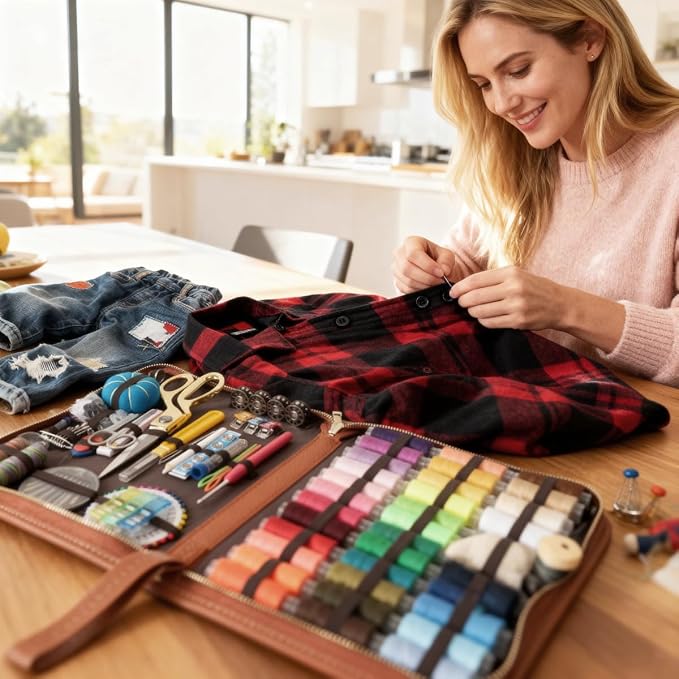 Cebelo Large Sewing Kit for Adults: 2-Year Supply for Home Mending (Brown) | 232 Pcs Sewing Supplies for Hand Mending Clothes Emergency Repair for Home Travel Dorm - Gifts for Mom Grandma Women Beginner