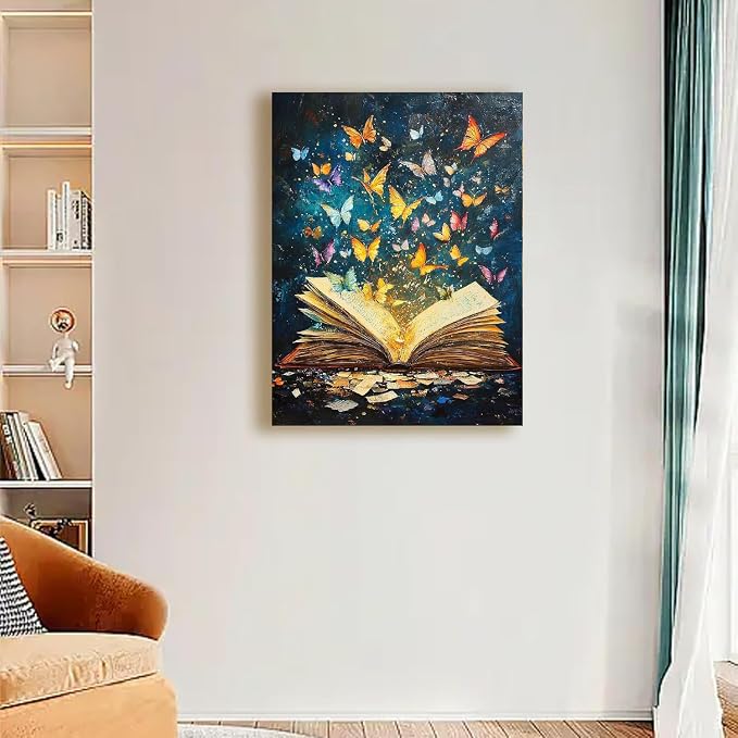 TCDZMYGS Book Paint by Numbers Kit for Adults Beginner,Butterfly Adult Paint by Number Kits on Canvas Without Frame,DIY Acrylic Oil Painting by Numbers Kits for Home Wall Decor 16x20 inch