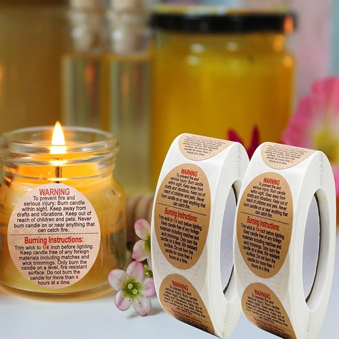 1000 Pcs Warning Labels, 1.5 Inch Safety Stickers for Candle Making DIY Jars, Brown