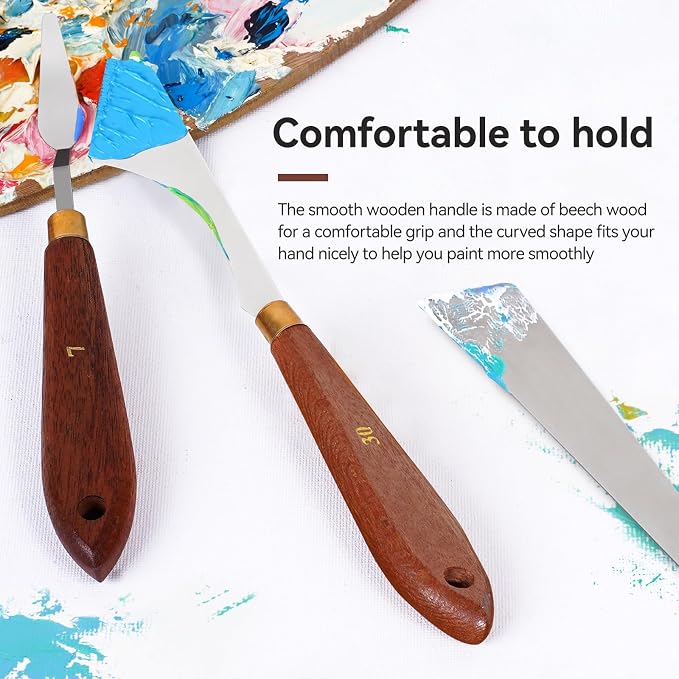 3 Pieces Palette Knife Set Stainless Steel Spatula palette knife for oil painting acrylic painting, Lightwish Painting Knife with Wood Handle for Artist Painting supplies
