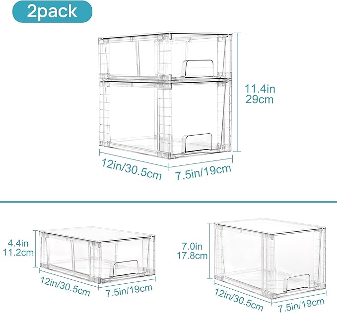 Vtopmart Clear Stackable Storage Drawers, 8 Pack Medium Set