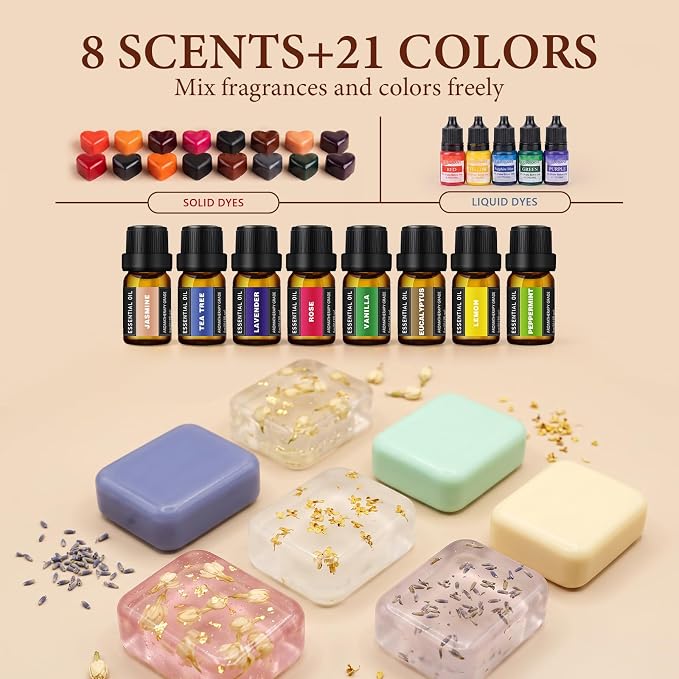 BISWYLBLJ Candle & Soap Making Kit for Adults,Complete DIY Craft Gift Kit | 2-in-1 Candle&Soap Making Supplies with Soap Base,Soy Wax,Melting Pot Etc,Craft Gift Making Suitable for Beginners