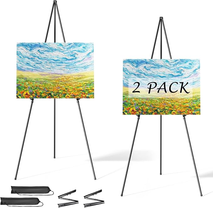 Easel Stand for Sign, Aredy 63" Portable Painting Easel, Lightweight Metal Easels for Painting Canvas, Wedding Sign (2 Pack)