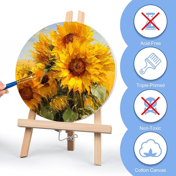 ESRICH 12 Pack Stretched Canvas for Painting, 4x4, 5x7, 8x10, 10x12, 12x16(2 of Each), Round Canvas with 8x8, 12x12(1 of Each), Blank Canvases Primed Paint Canvas for Beginners, Artists.