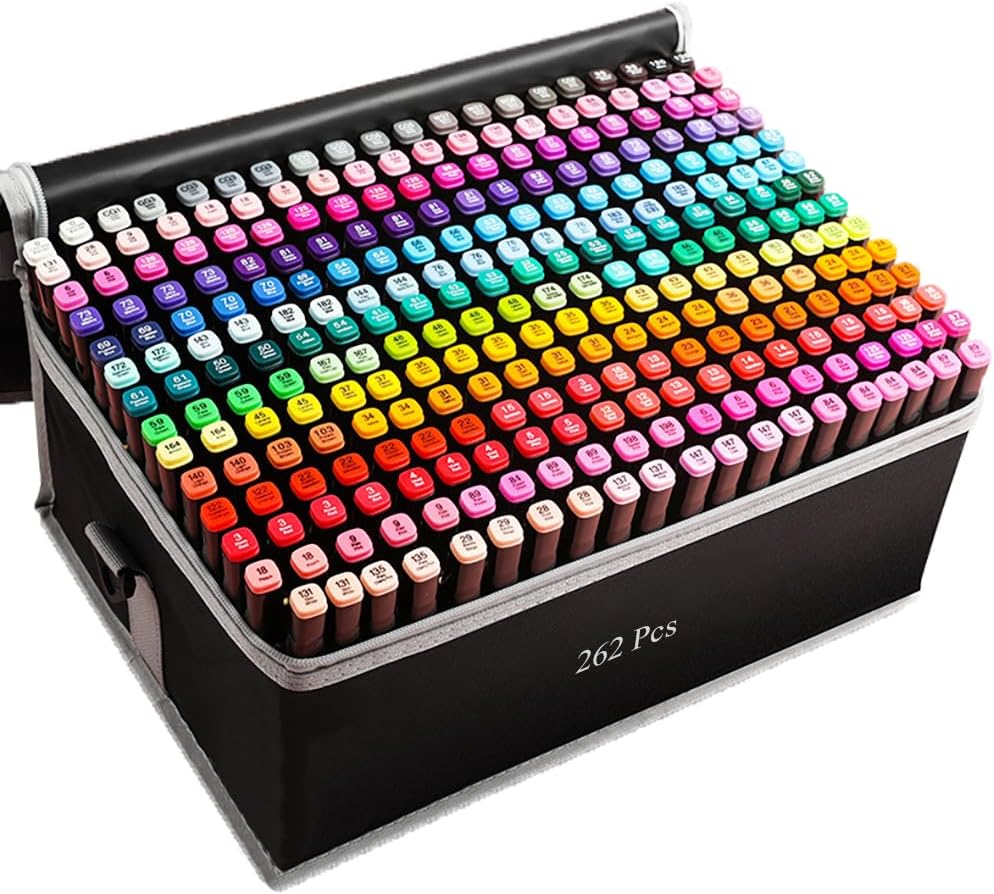 Alcohol Markers, 262 Colors Art Drawing Markers Set for Kids Adults | Dual Tip Permanent Sketch Markers, with Organizing Case