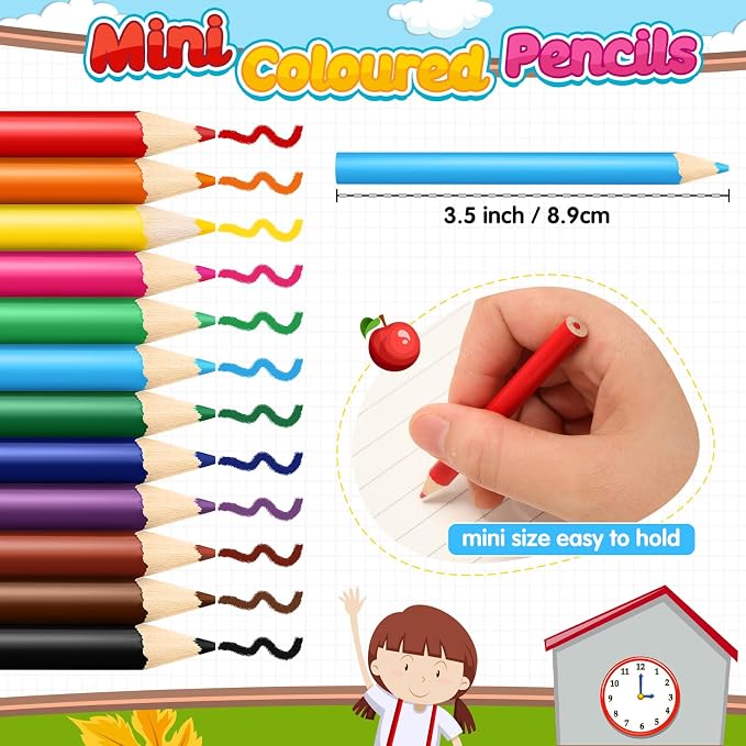 12 Sets Mini Drawing Colored Pencils Bulk with Sharpener, 3.5" Small 12 Colors Portable Travel Pencil Set for Easter Graduation Party Favors Supplies