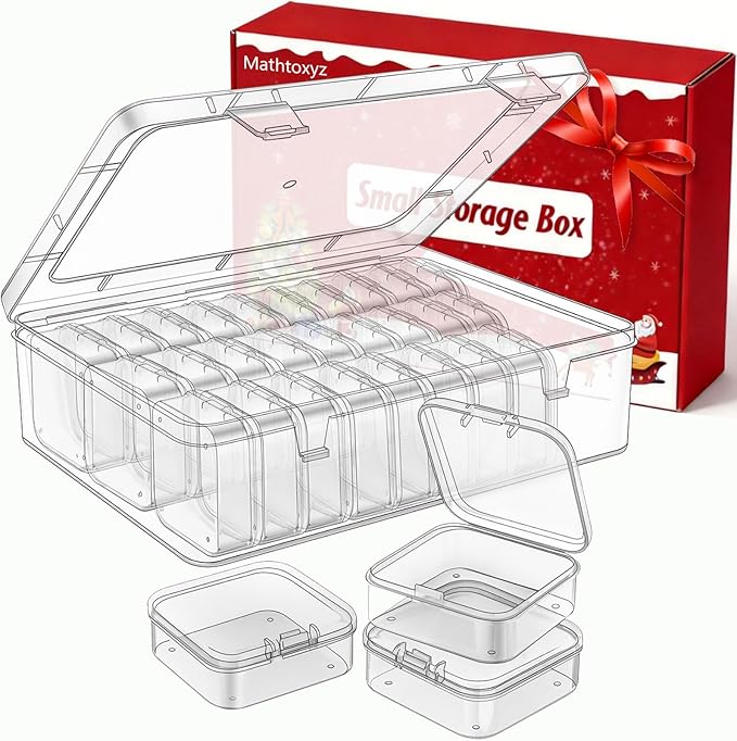 Mathtoxyz Bead Organizer Box, 30Pcs Small Beads Organizers and Storage Plastic Cases Mini Clear Dimond Storage Containers Boxes with Hinged Lid and Rectangle for Bracelet Making DIY Jewelry Craft Nail