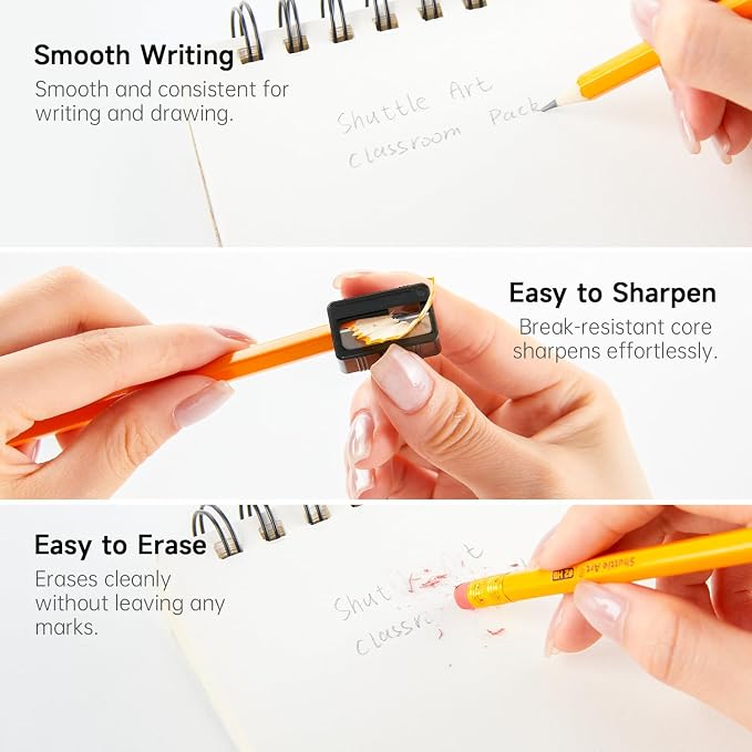Shuttle Art 60 Pack Pencils, #2 HB, Pre-sharpened Pencils with Top Erasers, Premium Woodcased Yellow Pencil Bulk for Classroom & School Supplies, Writing and Drawing