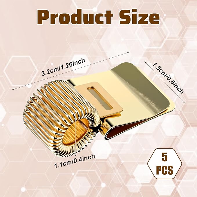 Grevosea 5Pcs Metal Pen Clip Holder, Portable Pen Holder Clips Adjustable Spring Loop Organizer for Notebook Clipboard Gold Tone