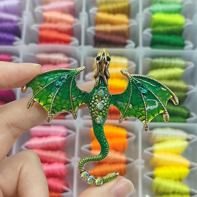 Large Dragon Needle Minder, Needle Minder Magnet, Magnetic Needle Nanny, Fantasy Needlework Accessories for Cross Stitch & Embroidery (Green)