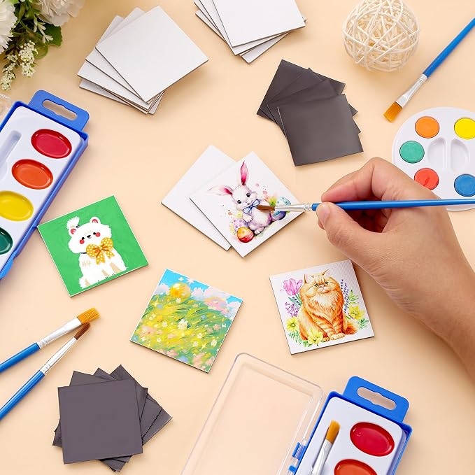 ESRICH 40 Pack 2x2IN Mini Magnetic Canvas Panels, Small Canvases for Painting for Oil, Watercolor, Acrylic Painting & DIY Crafts with 40PCS 2x2IN Square Flat Canvas Boards, 40PCS Soft Magnets