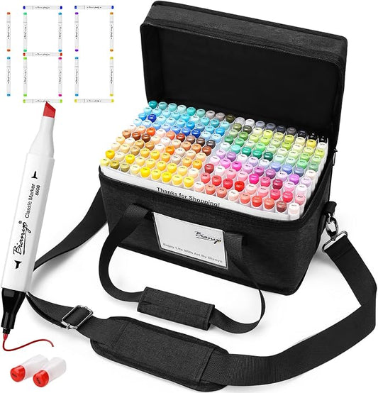 Bianyo 180 Colors Alcohol Markers Set, Dual Tip Fine & Chisel Markers for Adult Coloring, Drawing & Sketching, Popular Color Collection with Black Canvas Bag – High-Value Set for Artists