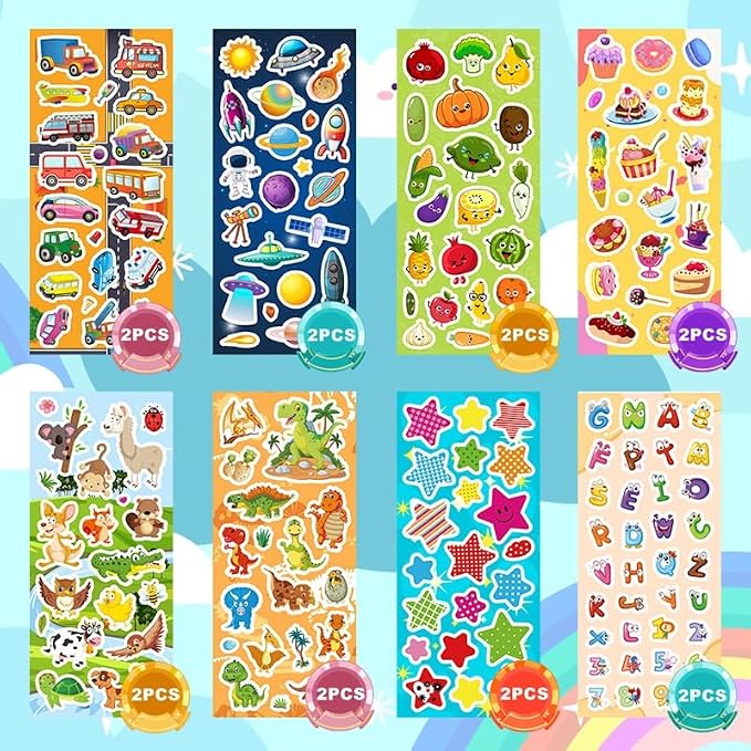 48 Sheets Stickers for Kids, Cute Stickers Variety Pack for Scrapbooking | Teachers Classroom Prizes, Goodie Bag Stuffers Including Animals, Cars, Dinosaurs, Fishes, Hearts, Stars and More