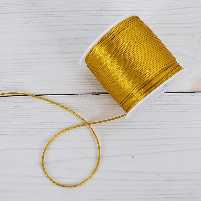 TONIFUL Nylon String Satin Cord for Necklace Bracelet Beading 1.5mm Gold | 50yd Non elastic durable non fading, for Jewelry Making Thread Rattail Macrame Trim Kumihimo Chinese Knot Craft Tags Hanging