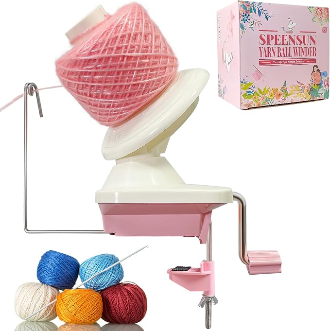 SPEENSUN 3.5 OZ Yarn Ball Winder, Low Noise Spinner for Crocheting, Pink | ABS Manual Ball Maker with Non-Slip Table Clamp, Easy Install Knitting Tool, Smooth Operationfor Yarns Below Size 5
