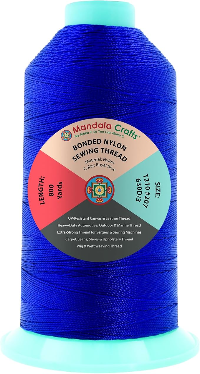 Mandala Crafts Size 207 630D T210 Royal Blue Bonded Nylon Thread, 800 YDs