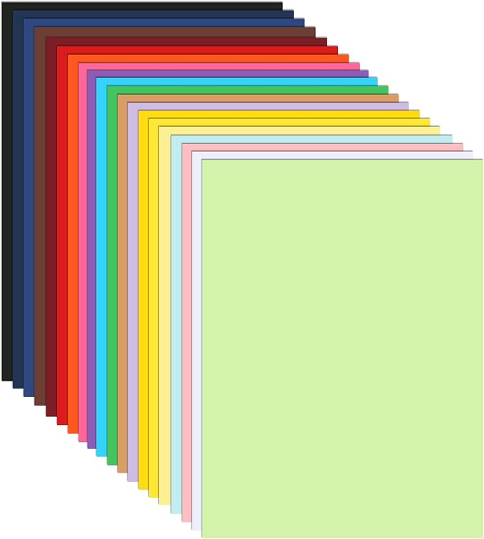 Guakicae 100 Sheets 20 Assorted Colors Cardstock 8.5 x 11 Craft Paper 75lb