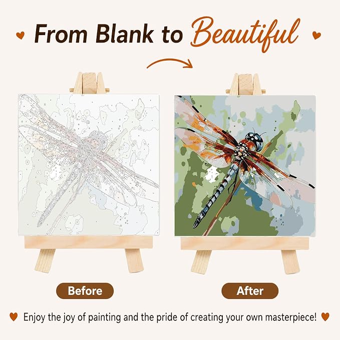 AUKELHJ Framed Paint by Numbers Kit for Adults, Dragonfly, 10x10 inch