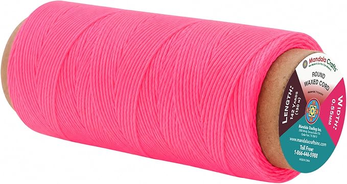 Mandala Crafts 130M 0.55mm Hot Pink Round Waxed Thread for Leather Sewing