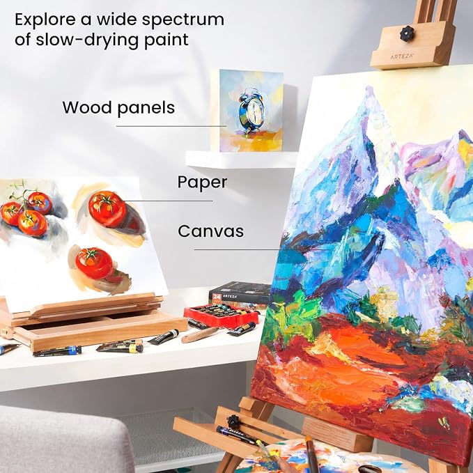 ARTEZA Oil Paint Set – 24 Multicolor Tubes (0.4 Fluid Ounces Each), Vibrant Oil-Based Paints for Canvas & Art Projects