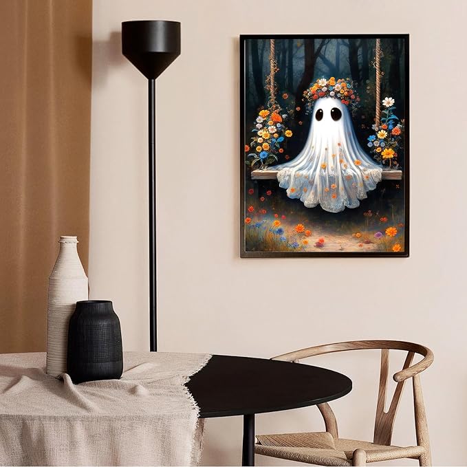 Halloween Ghost Diamond Art Kits for Adults, Diamond Painting for Beginners | 12x16 Inch, Full Drill Round Dots, Spooky Swing DIY 5D Gem Art Craft Kits, Home Wall Decor, Stress Relief Relaxing Hobby Gift