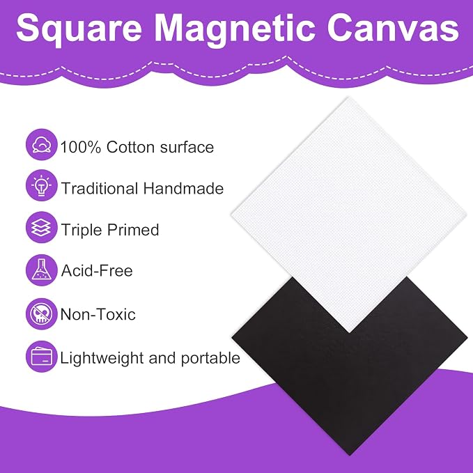 30Pack 2.5x2.5IN Square Mini Canvas Magnets, Small Magnetic Paint Canvas | Non-toxic, Ideal for Acrylic, Watercolor, Oil Painting, DIY Magnet Kit, Refrigerator Decor
