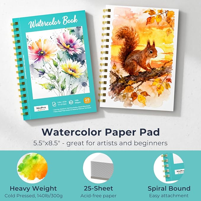 Nicpro Watercolor Paint Set for Adults Kids, 36 Colors Watercolor Tube Set | 12ml/0.4oz Tube, with10 Paint Brushes, 25-Sheet Watercolor Paper Book, Palette, Water Color Art Supplies for Artists Gift