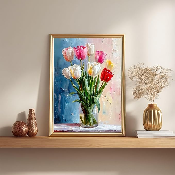 Gemozaic Tulip Paint by Numbers Kit for Adults, Rolled Canvas, 12 x 16 in | Easy Floral Paint by Number for Beginners, DIY Acrylic Numbers Painting for Home Wall Decor, Gift, Unframed, Rolled-up Pack