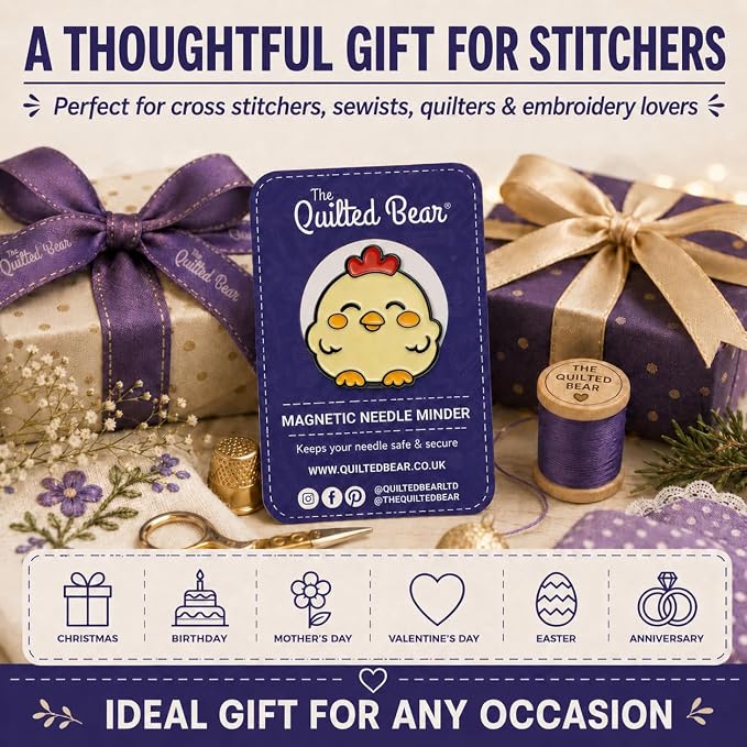 The Quilted Bear Magnetic Needle Minder, Chick | Enamel Needle Keeper for Embroidery & Cross Stitch, Secure Holder for Sewing Needles & Pins, Strong Magnet, Sewing Accessory