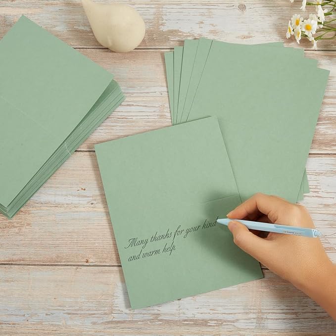 50 Pack Blank Folded Cardstock Cards, Sage-Green, 5x7