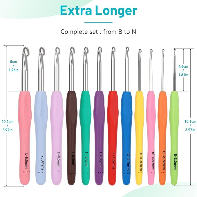 Coopay Crochet Hooks Set with Case, 12 Size Crochet Needles for Crocheting | Smooth & Ergonomic Extra Long Croche Hook for Beginner Adult Arthritic Hands,2mm(B)-8mm(L),Great DIY Craft Christmas Gift