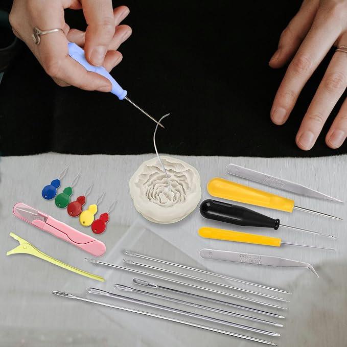 24PCS Candle Making Supplies with Plastic Storage Box Big Eye Long Wick Needle for Candles &Silicone Mold,Punch Needle with Hook Eye,Candle Tool Kit for Beginner,Wicks Placing Tube,Stirring Spoon