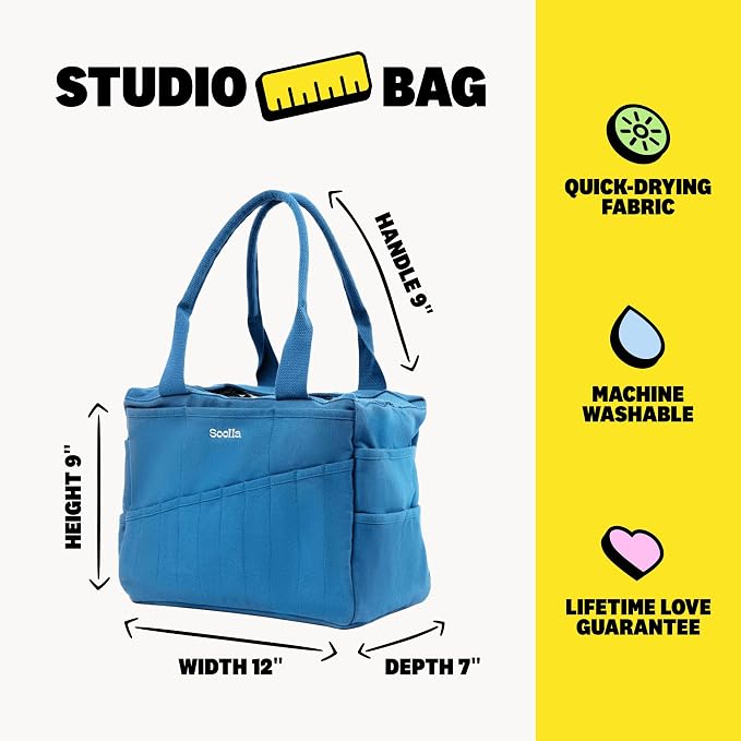 Soolla Studio Bag: Art Supply Storage Organizer & Pottery Tool Bag, Washable Tote, Yarn Bag, Crochet, 30 Pockets, 15+ Colors