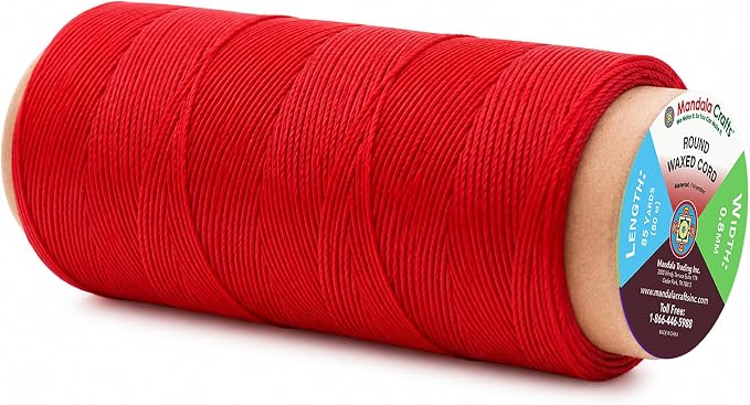 Mandala Crafts 80M 0.8mm Red Round Waxed Thread for Leather Sewing