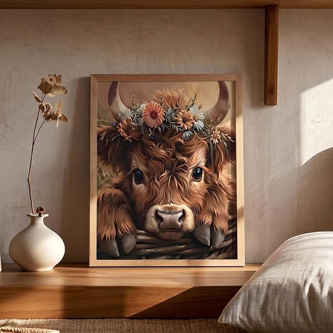 Mosaflare 5D Highland Cow Diamond Painting Kits for Adults 12x16 Inch