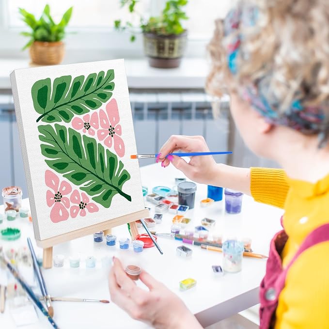 RoundFunny 12Set Paint by Numbers Kit for Adult Garden Bloom Painting 8x10 | with Wooden Frame Easel Acrylic Paints Brushes Watercolor Oil, DIY Stress Relief Paint by Number for Beginner Home Wall Decor