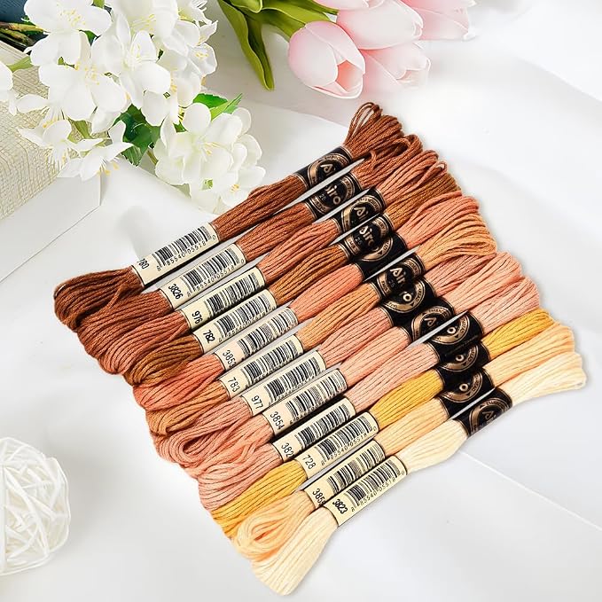 105 Yards 12 Skeins Gradient 6 Strands Earth Color Friendship Bracelet Threads String Polyester Variegated Embroidery Floss Cross Stitch Thread Assorted Bulk for Hand Sewing Making Supply