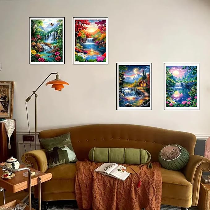 DOZEEZOP 4-Pack Diamond Art Kit for Adults, 5D Diamond Painting 12x16 Inch | Landscape pictures, Full Round Drills, Home Wall & Shelf Decor, Beginner-Friendly DIY Craft, Stress Relief, All-Occasion Gift