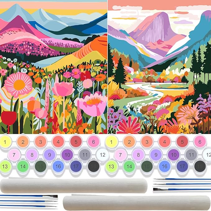 2 Pack Paint by Numbers Kit for Adults Beginners - 12x16 Inch DIY Painting with Numbers for Adults Mountains Kits on Canvas,Wander Painting by Number (Without Frame)