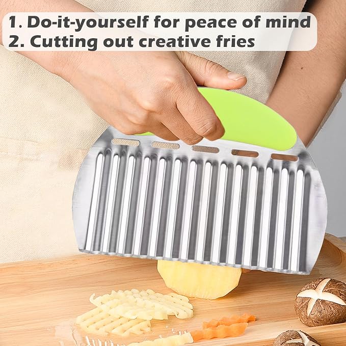 JAYVAR Large Crinkle Cutter French Fry Cutter, Potato Wavy Chopper