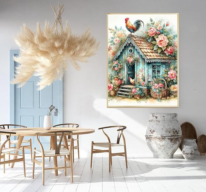 Accompany Wind Chicken Coop Diamond Art Kits for Adults, 5D Diamond Painting Kits for Beginners,DIY Round Full Drill Diamonds Gem Art Crafts for Home Wall Decor Gifts 12x16 Inch