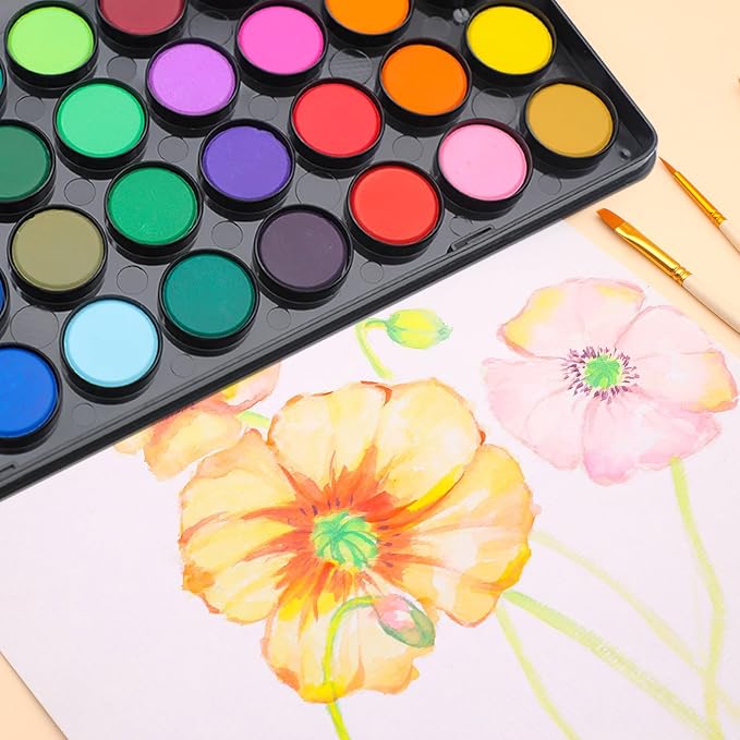 Artecho 36 Colors Watercolor Paint Set with 3 Brushes, Washable, Travel Design, Perfect for Card Making, Illustrations, Painting, Calligraphy | Washable Pan Watercolor, Travel Portable Design, for Card Making, Illustrations, Painting