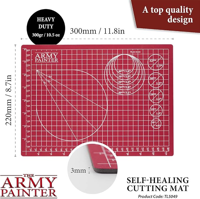 The Army Painter, Self-Healing Cutting Mat, Double Sided PVC Non-Slip, A4 | 3-Ply Gridded Miniature and Model Cutting Board, A4, Tabletop Roleplaying, Boardgames, and Wargames Miniature Modelling