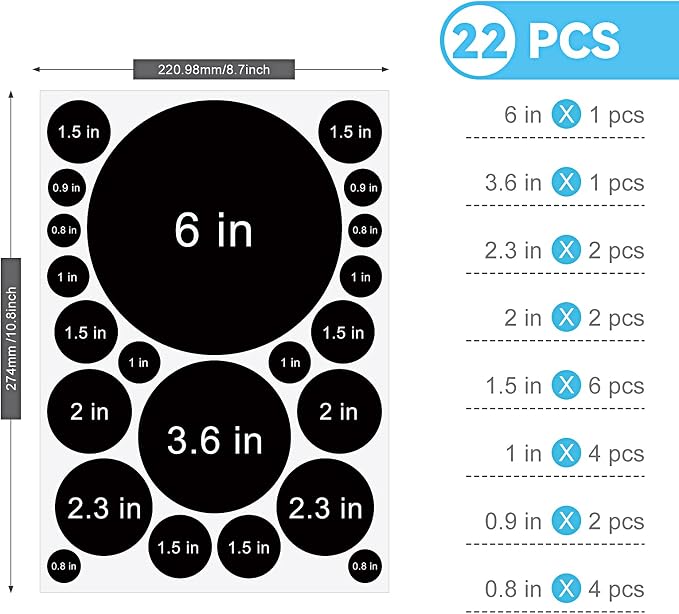 Zonon 264 Pcs Polka Dot Wall Stickers, Vinyl Peel Stick Removable Black