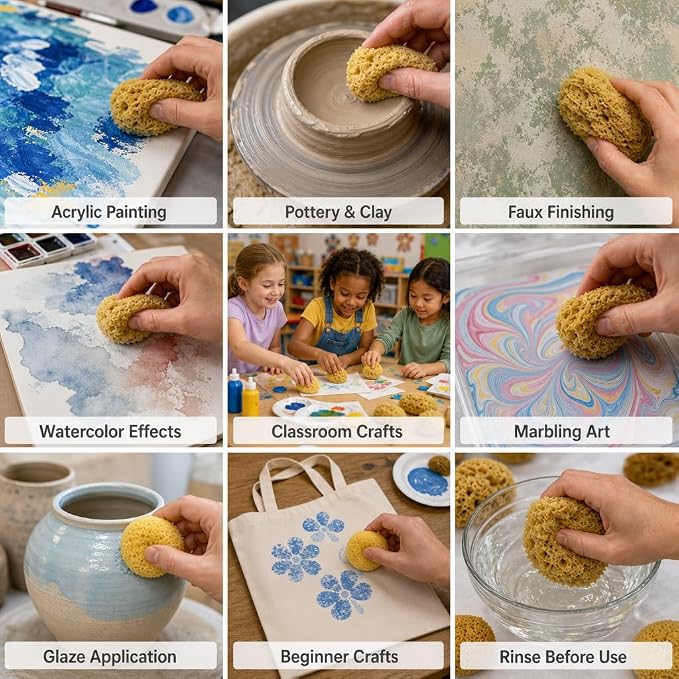 Natural Sea & Synthetic Sponges 7pk, Assorted Sizes, Painting & Crafts