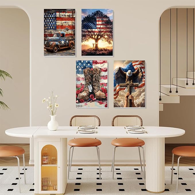 4 Pack Independence Day Paint by Numbers for Adults with Framed 8x12 inch | 4th of July Adult Paint by Number Kits on Canvas with Wooden Easel, DIY Acrylic Oil Painting by Numbers for Gift Home Decor