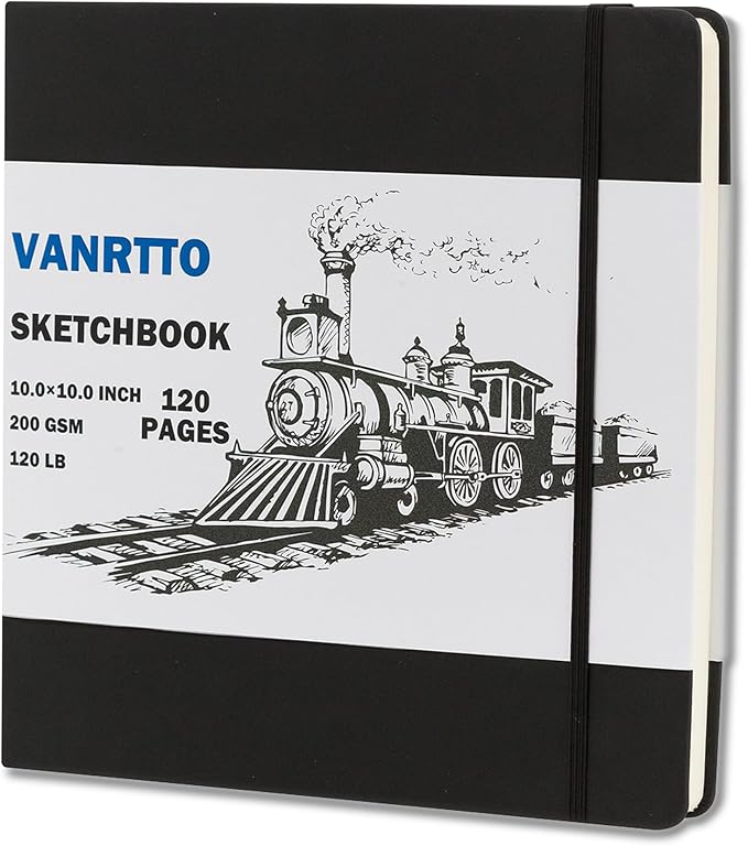 Vanrtto Hardcover Sketch Book, Square Mixed Media Sketchbook 10x10 Inch | Hardcover Square Sketch Book 120LB/200GSM Drawing Paper, 120 Pages/60 Sheets Sketch Pad for Adults, Mixed Media Sketchbook