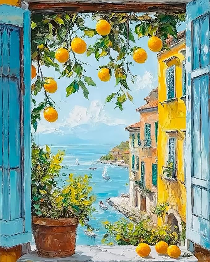 ZRIZQ Paint by Numbers Kit for Adults Beginner Landscape,Lemon Tree,16x20 | Full set with wooden brushes,rolled canvas,rich paints.Calming activity.Beginner friendly.Just open and paint.