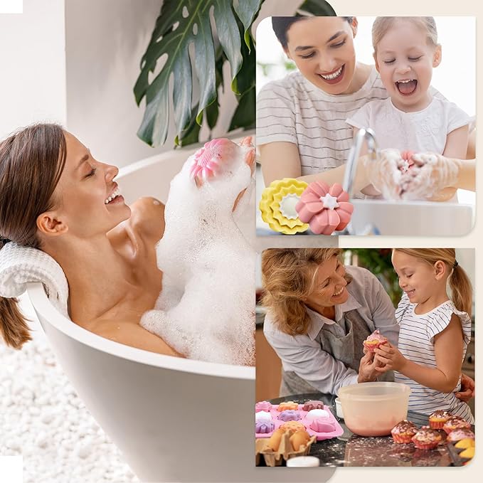 Silicone Soap Molds, different Cavities Soap Mold with Different Shapes, Perfect for Soap Making, Handmade Cake Chocolate Desserts Biscuit Pudding Teacake Jelly （3 Pack - Flower）